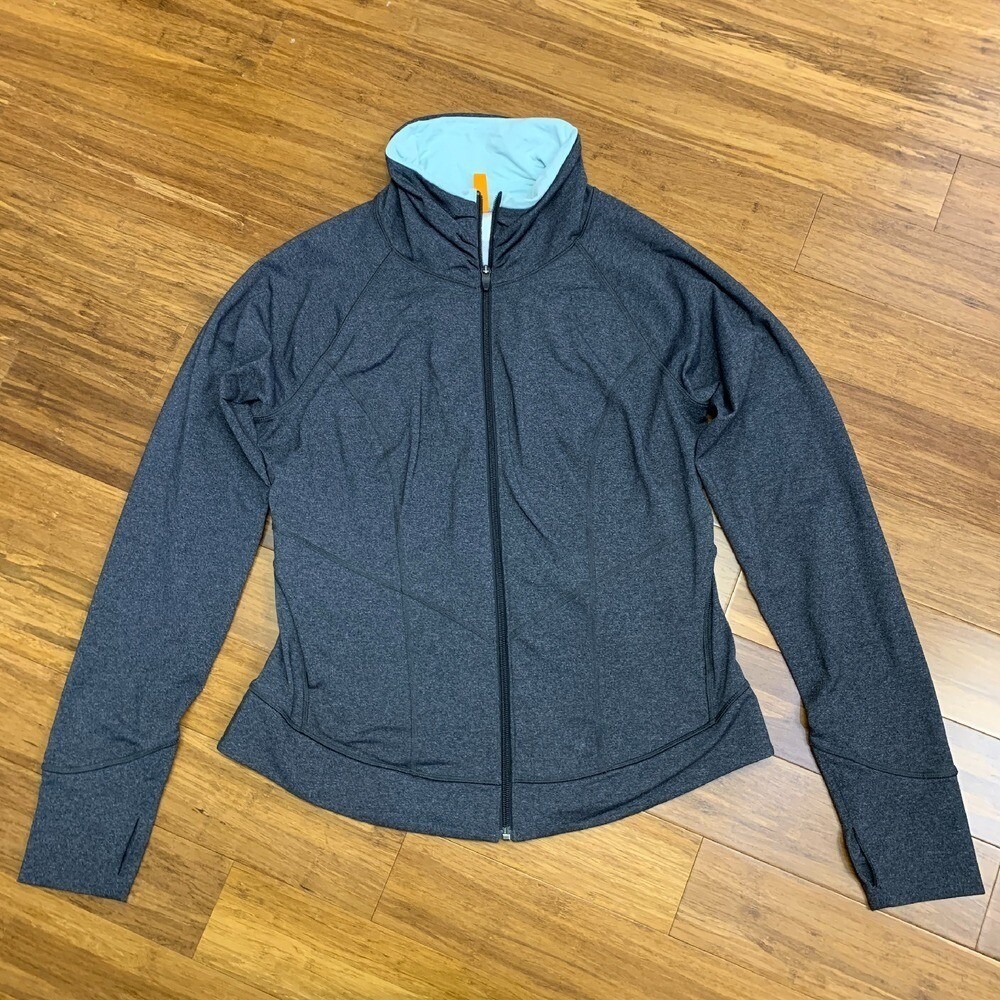 Lucy Full Zip Jacket Womens Size‎ Large Athletic Running Thumb Holes Fitted Gray